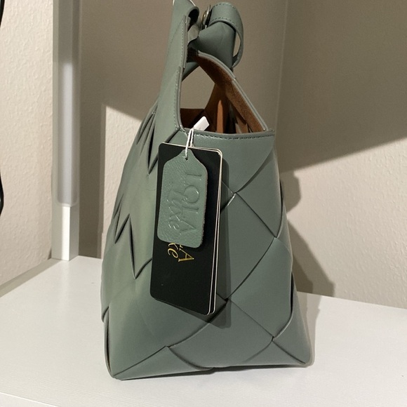 Luxury Woven Leather Tote Bag - Sage Green - New - Picture 4 of 6